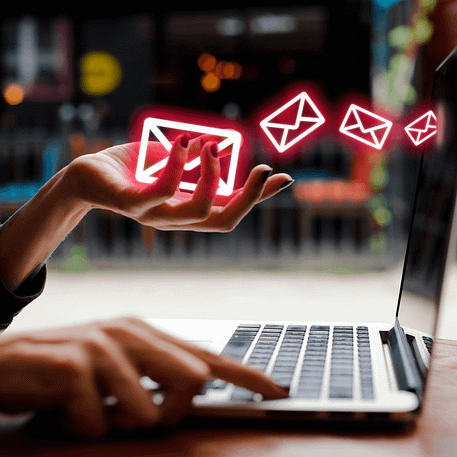 Email-marketing Laptop with email going out